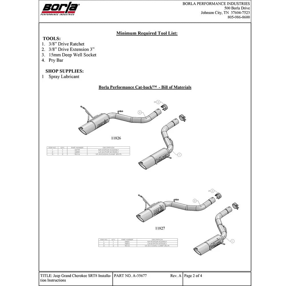 Borla 12-13 Jeep Grand Cherokee SRT8 6.4L 8cyl Aggressive ATAK Exhaust (rear section only)