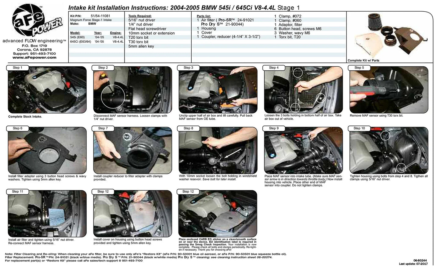 aFe MagnumFORCE Intakes Stage-1 P5R AIS P5R BMW 545i (E60)/645i (E63/64) 04-05 V8-4.4L
