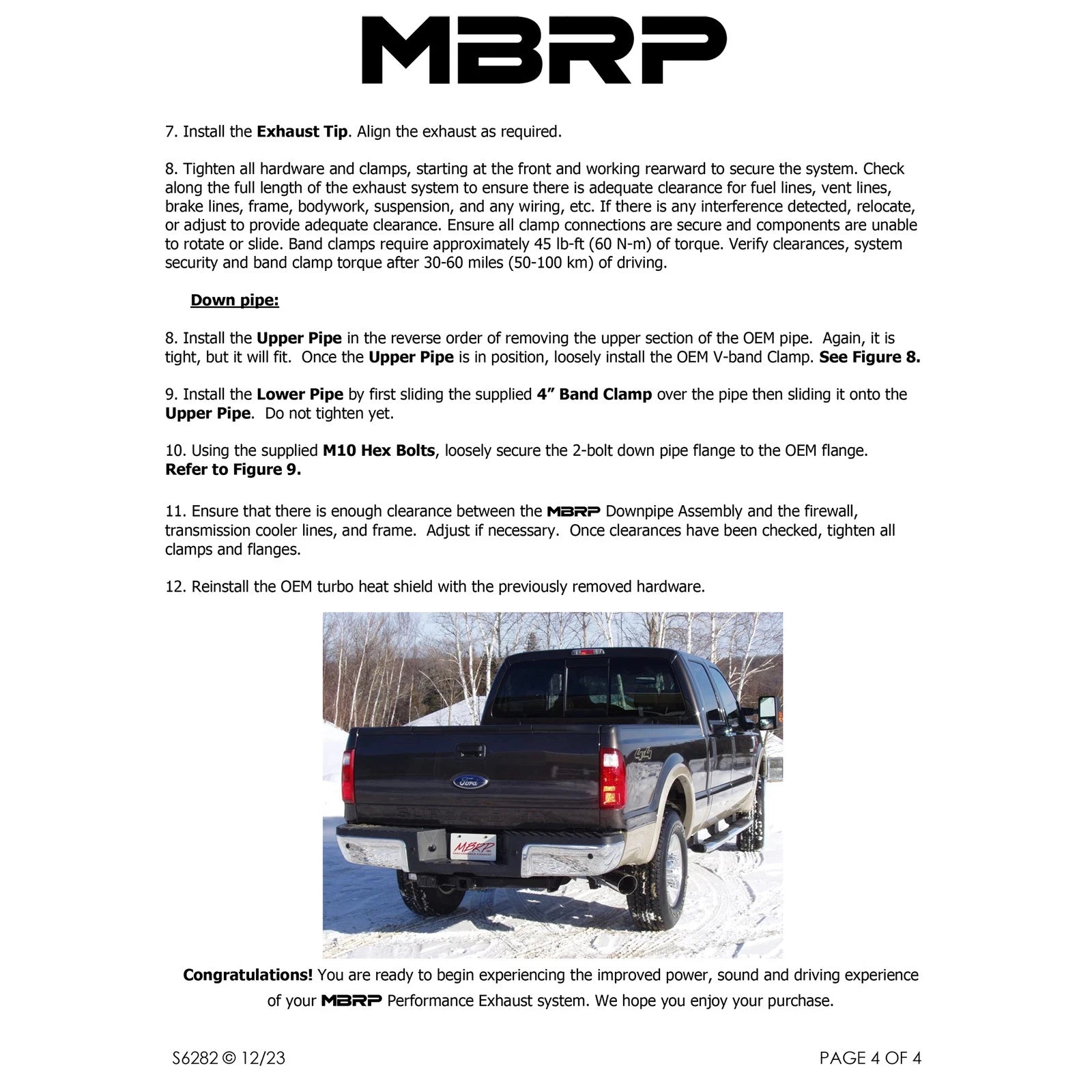 MBRP 08-10 Ford 6.4L F250/350/450 4 inch Filter Back Single Side Exit Aluminum and Down Pipe