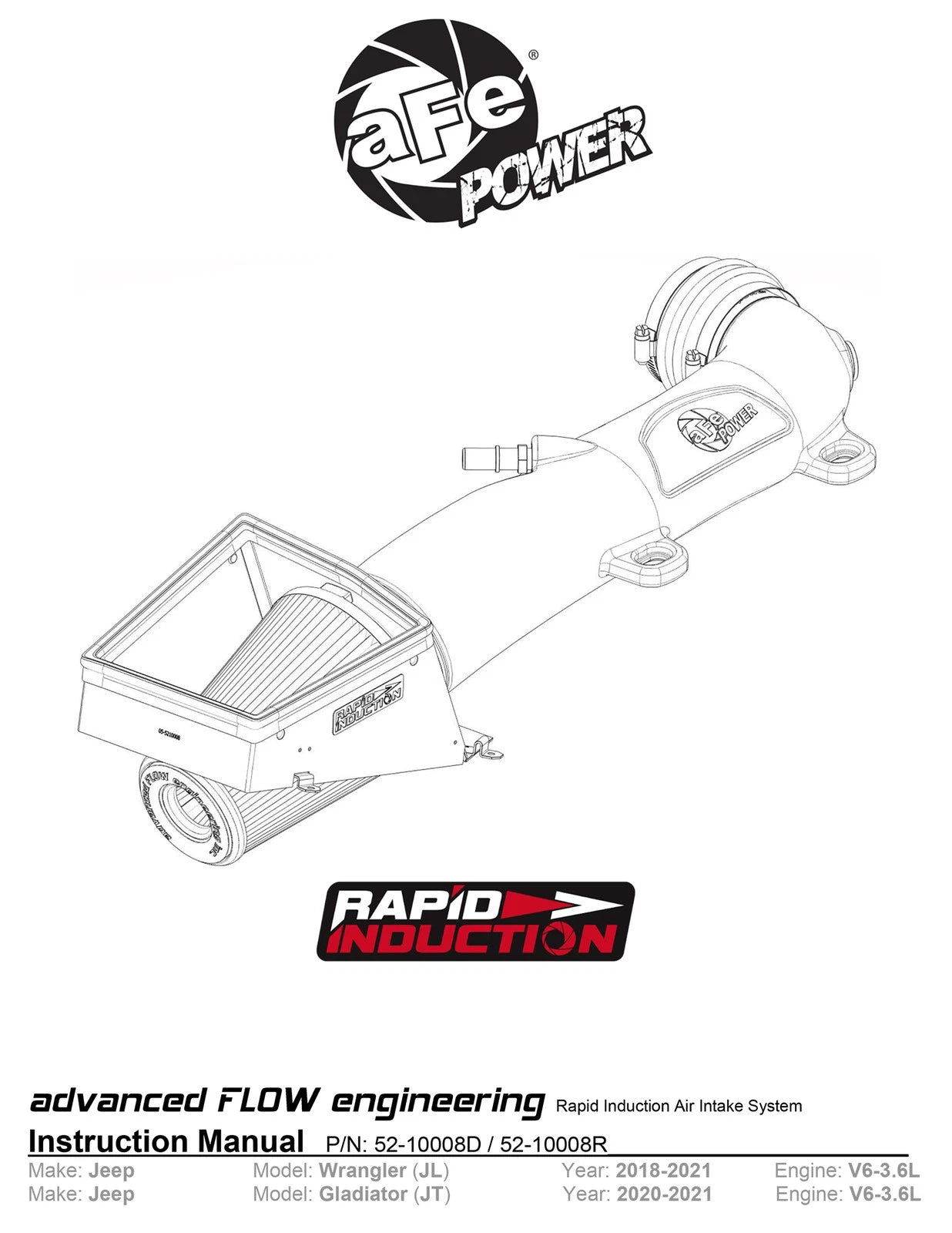 aFe Rapid Induction Pro 5R Cold Air Intake System 18-21 Jeep Wrangler(JL)/Gladiator(JT) 3.6L