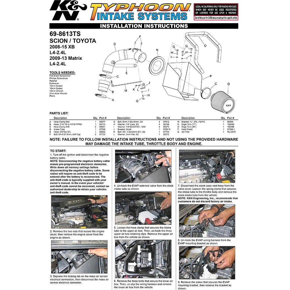 K&N 08-09 Scion xB Silver Typhoon Short Ram Intake