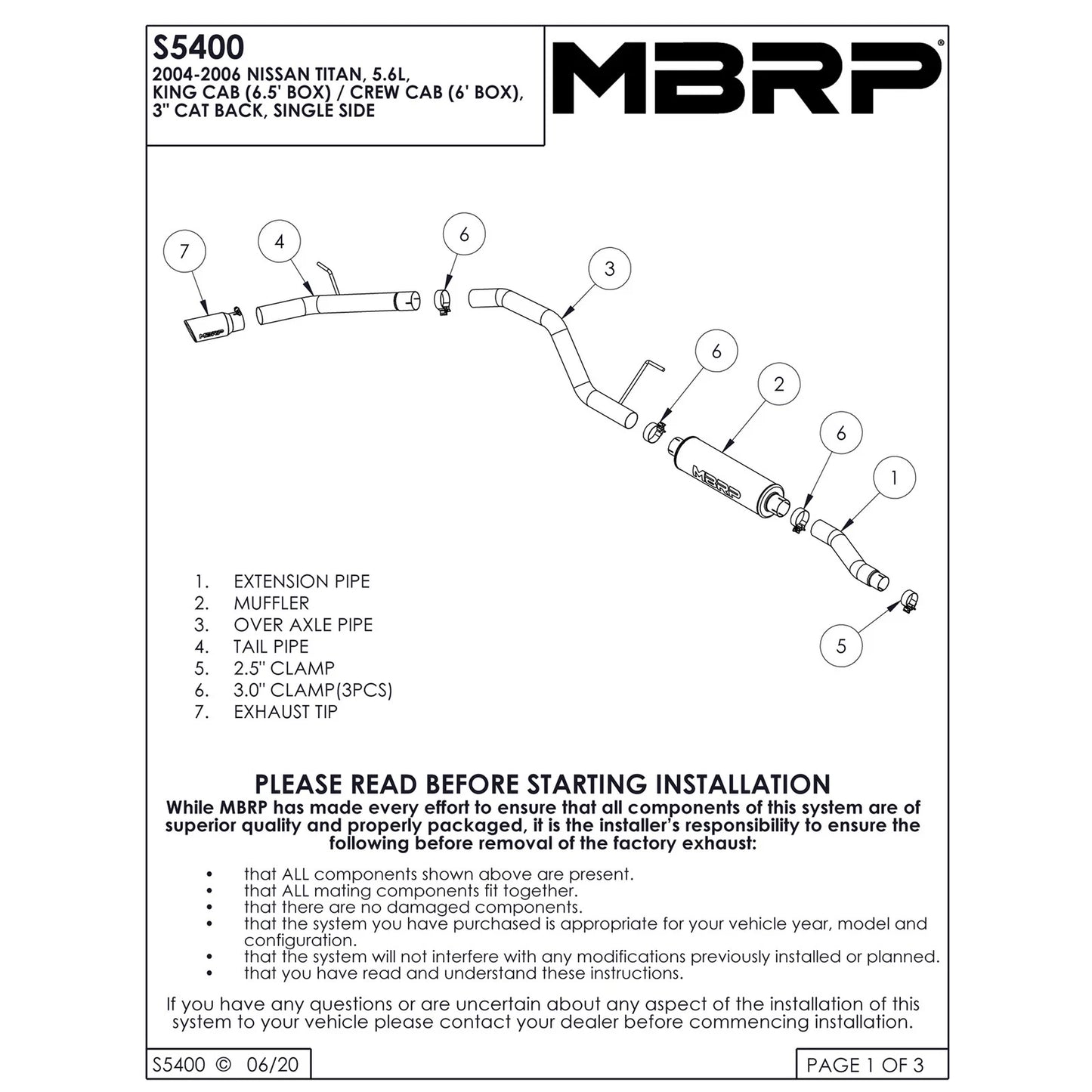 MBRP 2004-2006 Nissan Titan 5.6L EC/CC Cat Back Single Side