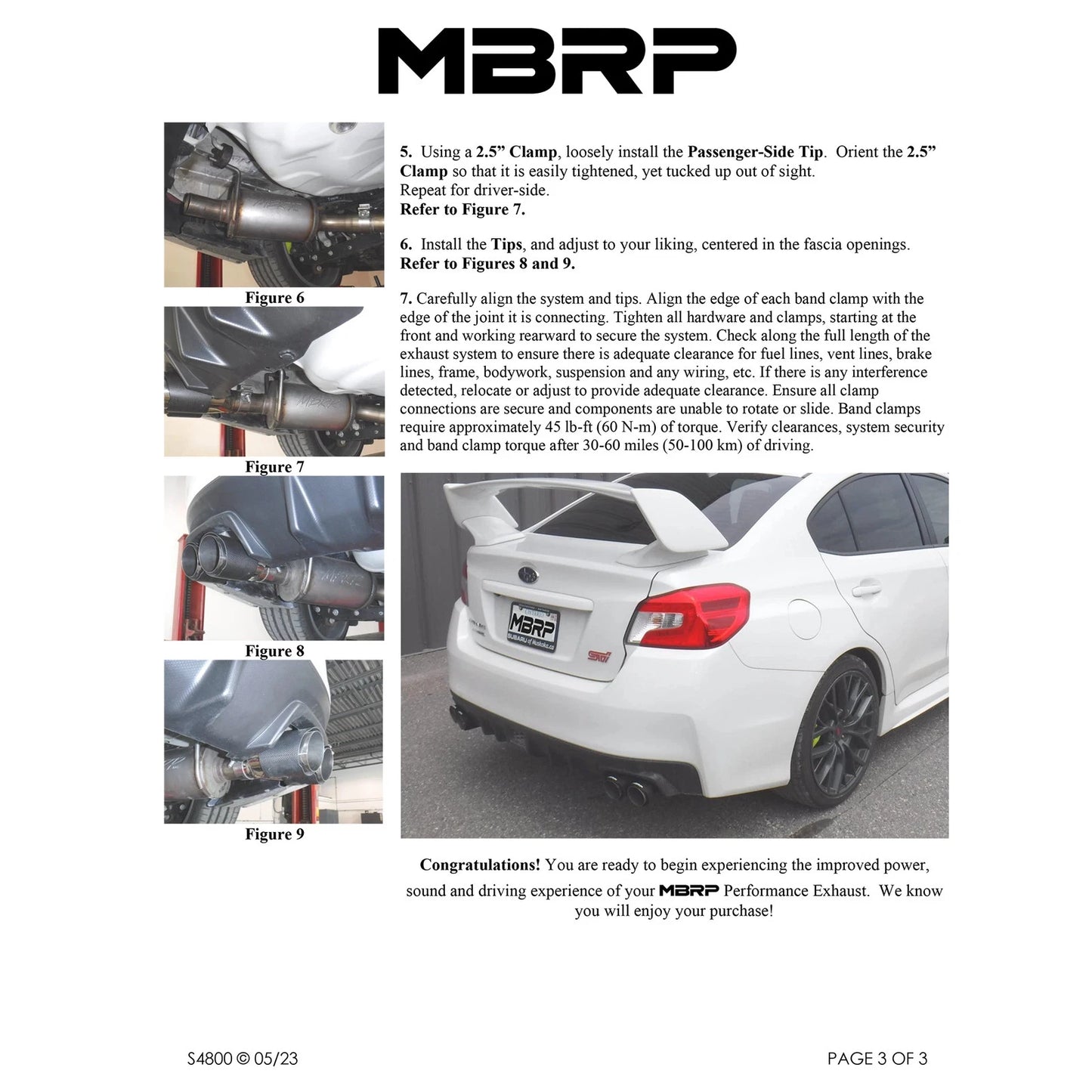 MBRP 15-19 Subaru WRX 2.0L/STI 2.5L 3in Dual Split Rear Exit w/ 3.5in Tips - T304 (Street Version)