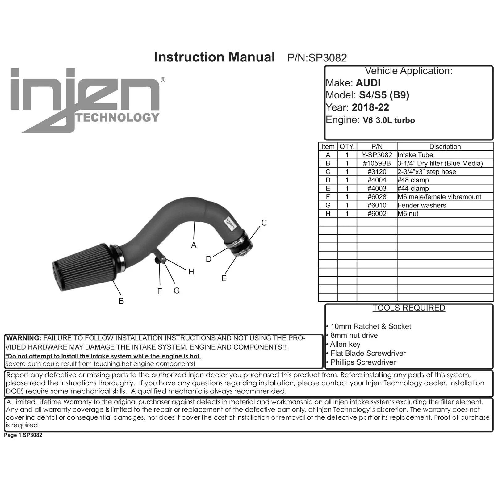Injen 18-19 Audi S4/S5 (B9) 3.0L Turbo Wrinkle Red Short Ram Intake
