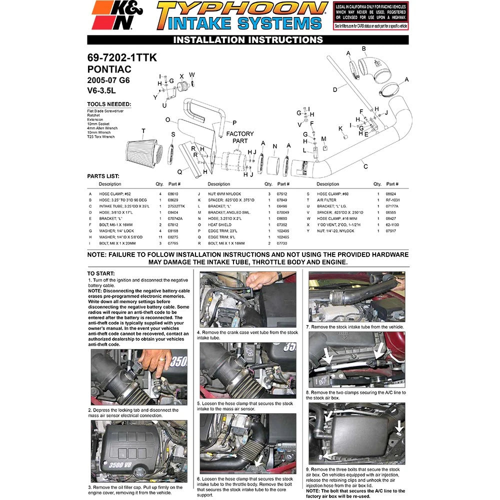 K&N 05-10 Pontiac G6 3.5L Typhoon Intake
