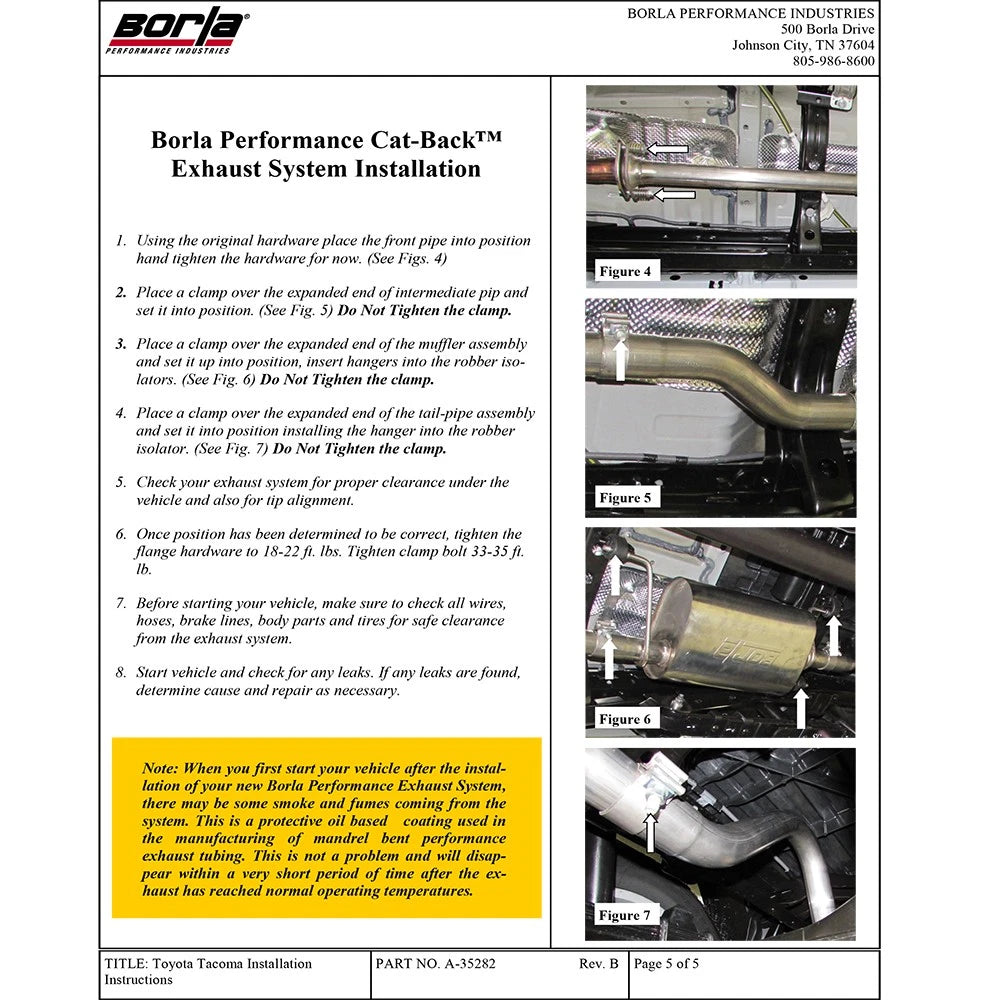 Borla 05-12 Toyota Tacoma 4.0L AT/MT 2/4WD CC/SH EC/LB 2&4Dr Catback Exhaust