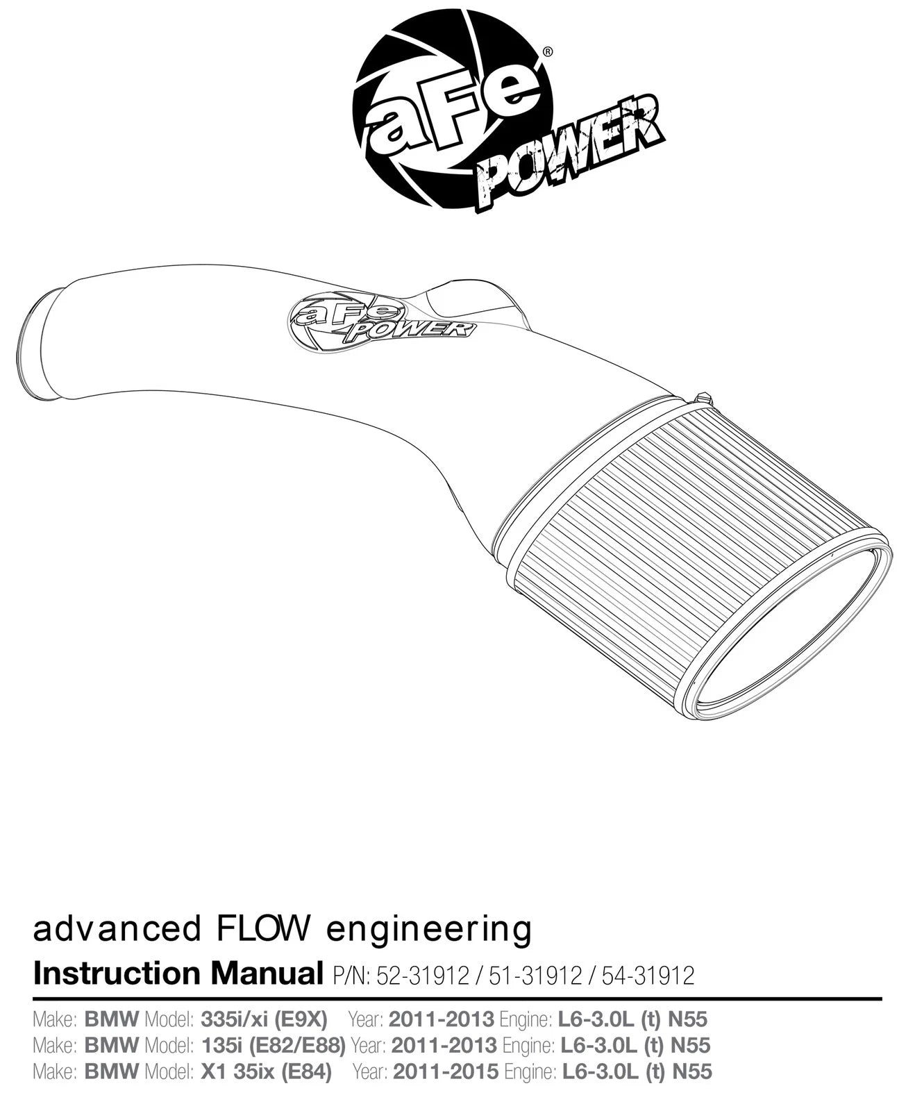 aFe Magnum FORCE Stage-2 Pro DRY S Cold Air Intake System 11-13 BMW 335i/xi (E9x) L6 3.0L (t) N55