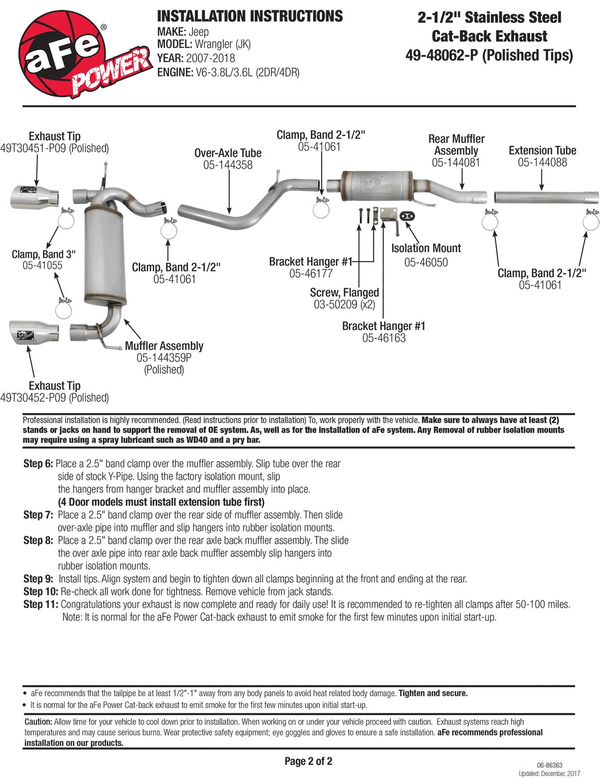 aFe Rebel Series 2.5in 409 SS Cat-Back Exhaust w/ Polished Tips 07+ Jeep Wrangler (JK) V6 3.6L/3.8L