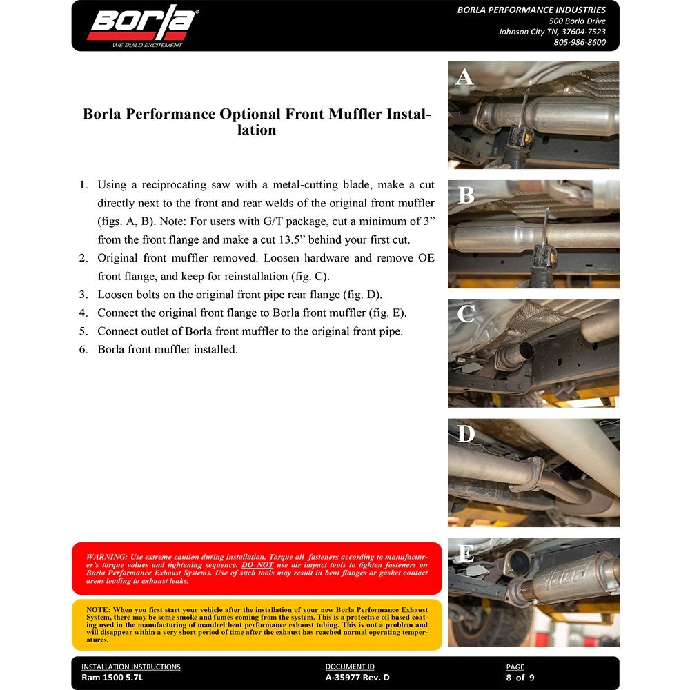 Borla 2019 RAM 1500 5.7L V8 AT 4DR Crew Cab Short Bed S-Type SS Catback Exhaust