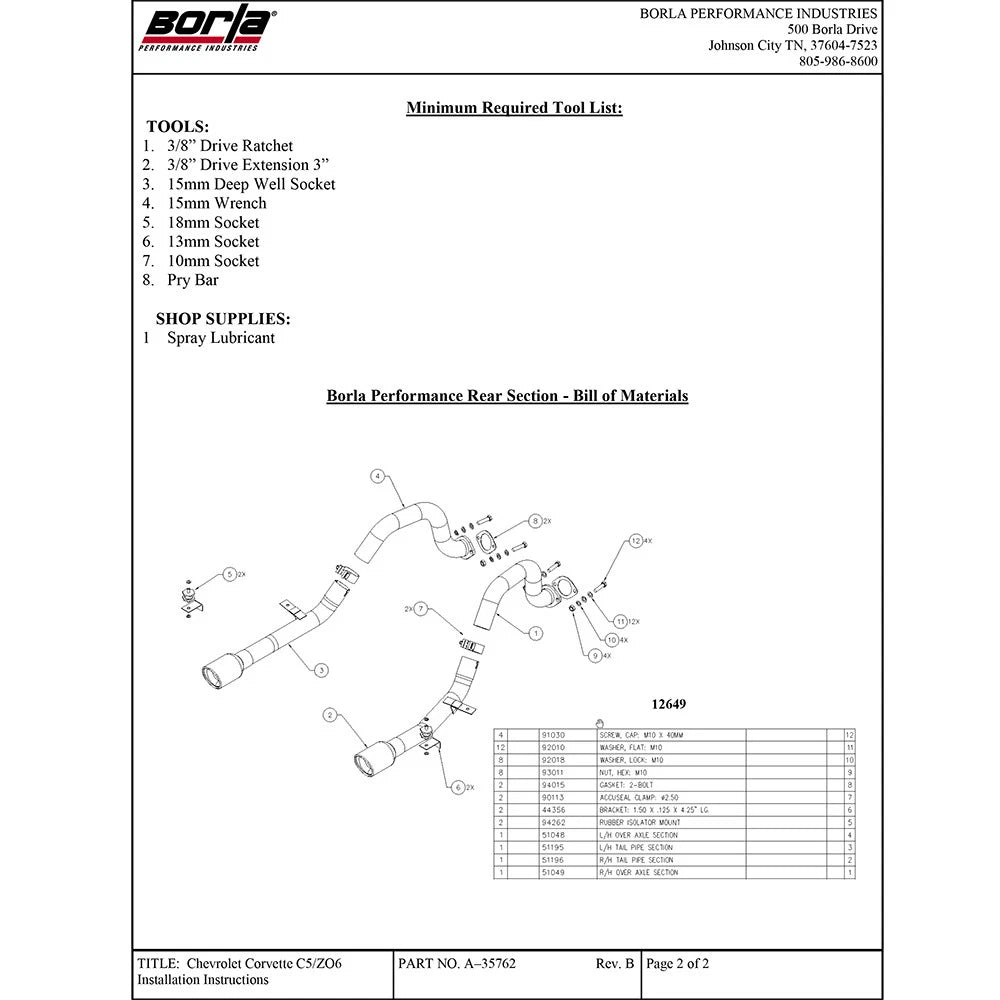 Borla 97-04 Chevrolet Corvette 5.7L 8cyl RWD Very Aggressive Catback Exhaust - Off-Road/Racing