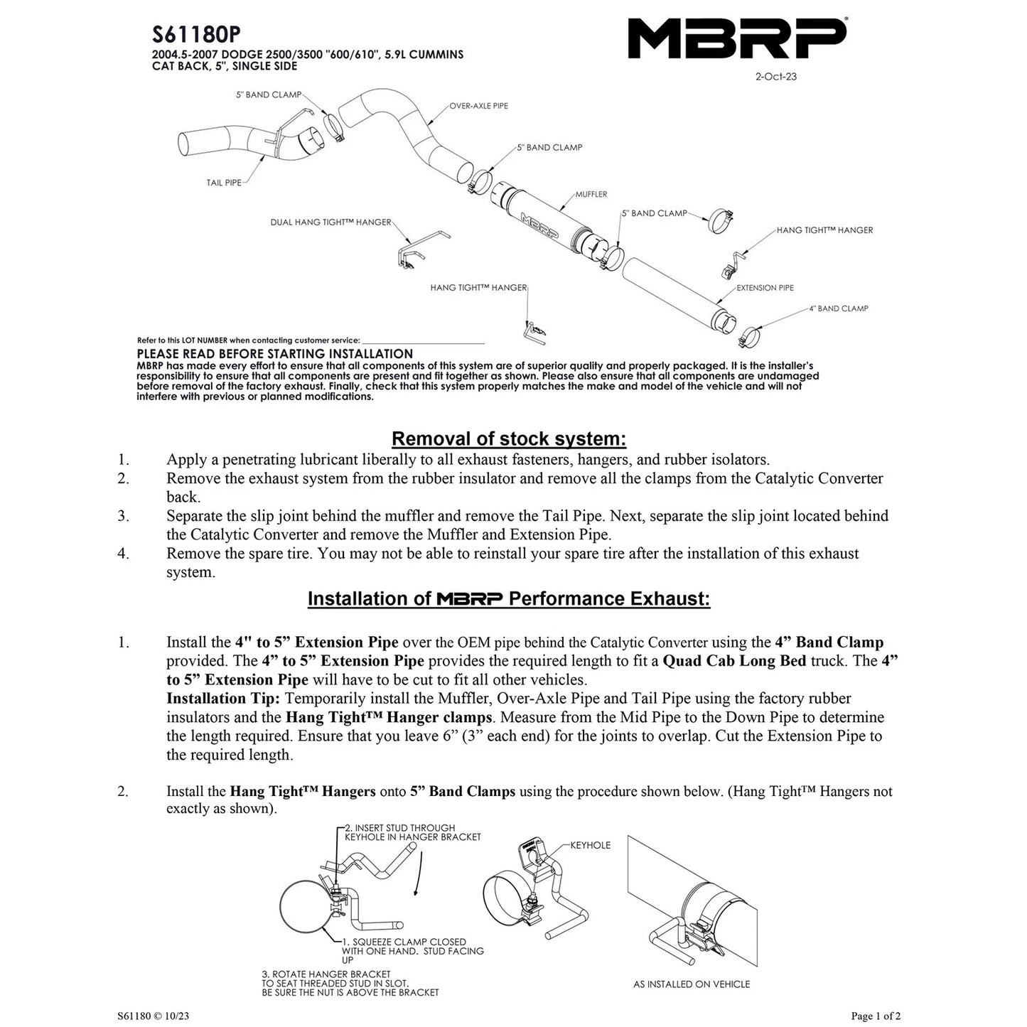 MBRP 2500/3500 Cummins 600/610 5in Cat Back Single Side Exit AL