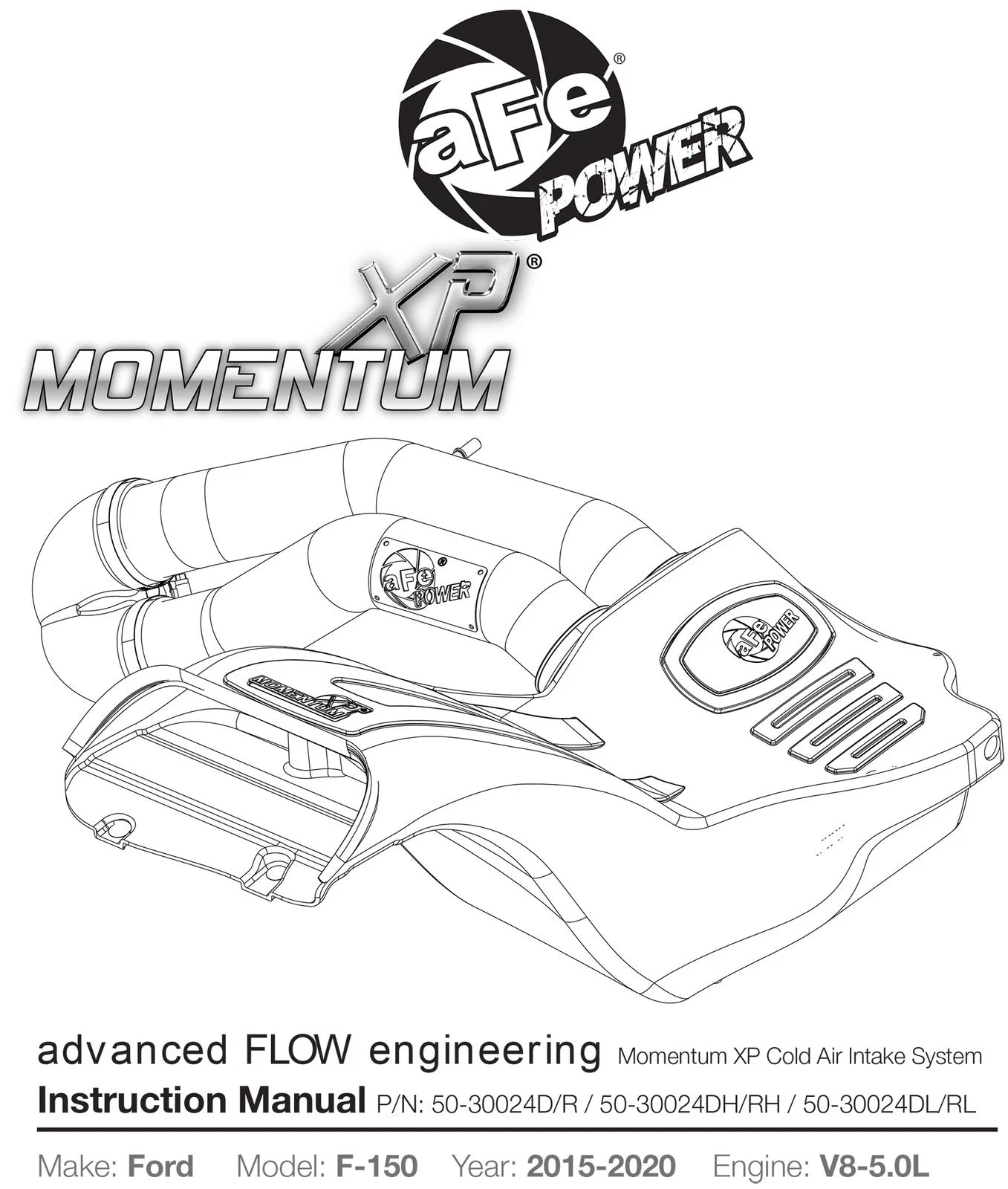 aFe Momentum XP Pro DRY S Cold Air Intake System w/ Black Aluminum Intake Tubes