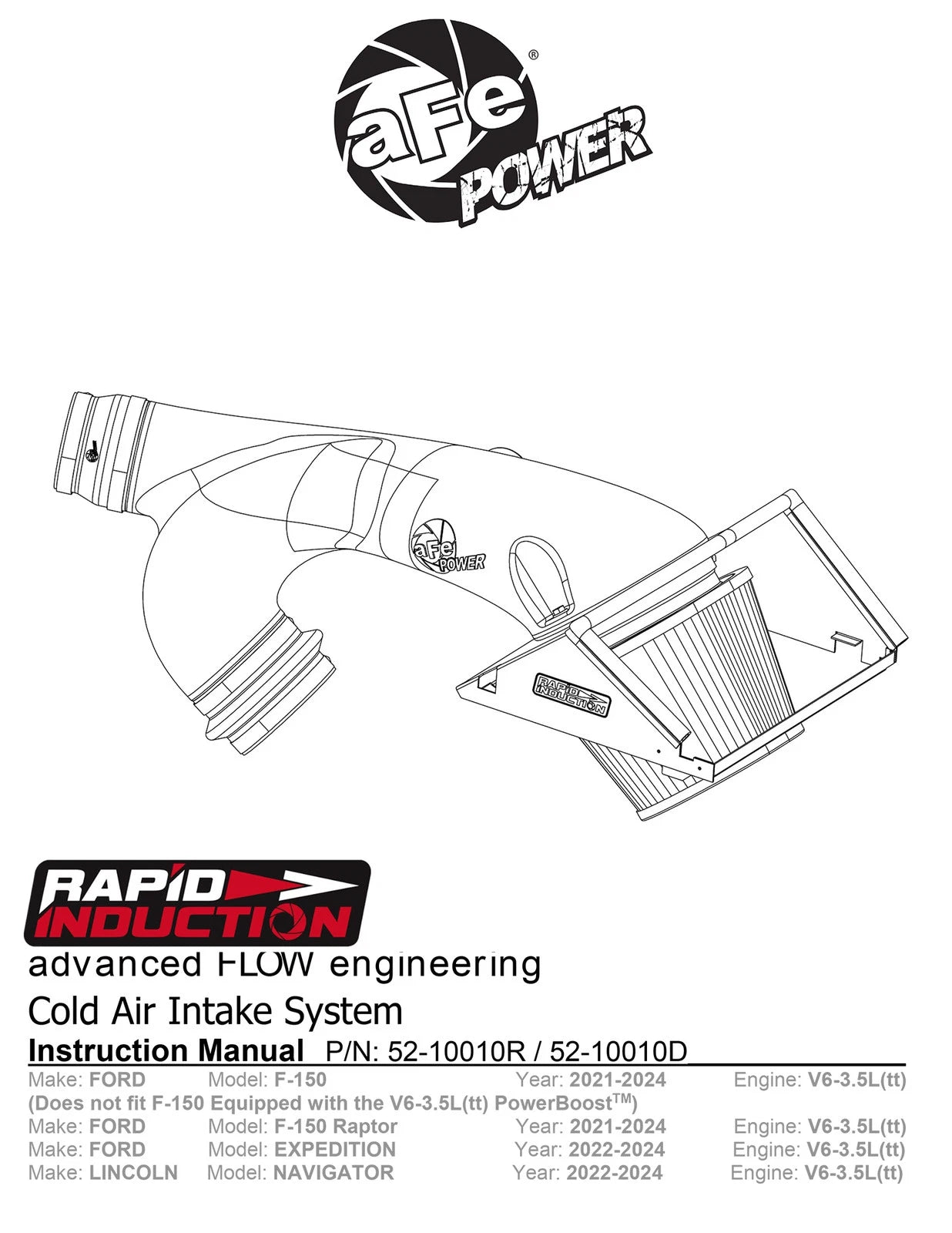 aFe Rapid Induction Cold Air Intake System w/Pro DRY S Filter 2021+ Ford F-150 V6-3.5L (tt)