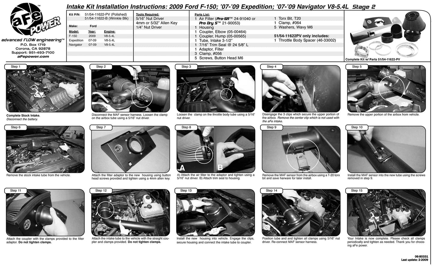 aFe MagnumFORCE Intakes Stage-2 P5R AIS P5R Ford F-150 09-10 V8-5.4L (blk)