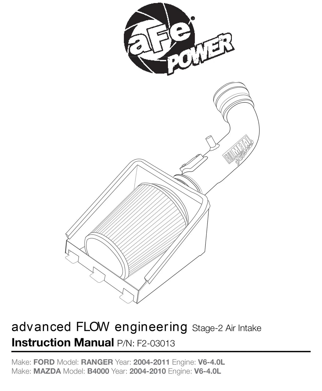 aFe FULL METAL Power Intakes Stage-2 PDS AIS PDS; Ford Ranger 04-11 V6-4.0L