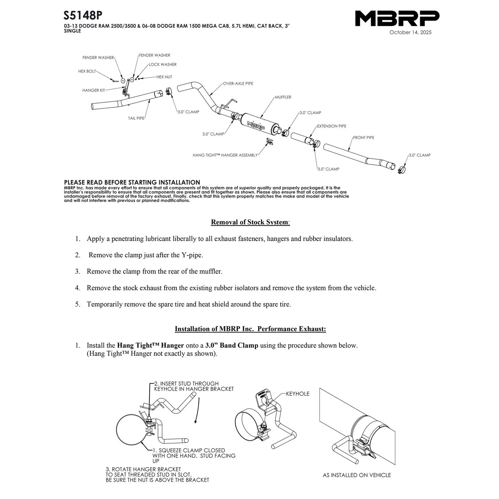MBRP 03-13 Ram Hemi 2500/3500 5.7L Alum 3in Cat Back Single Side Exit