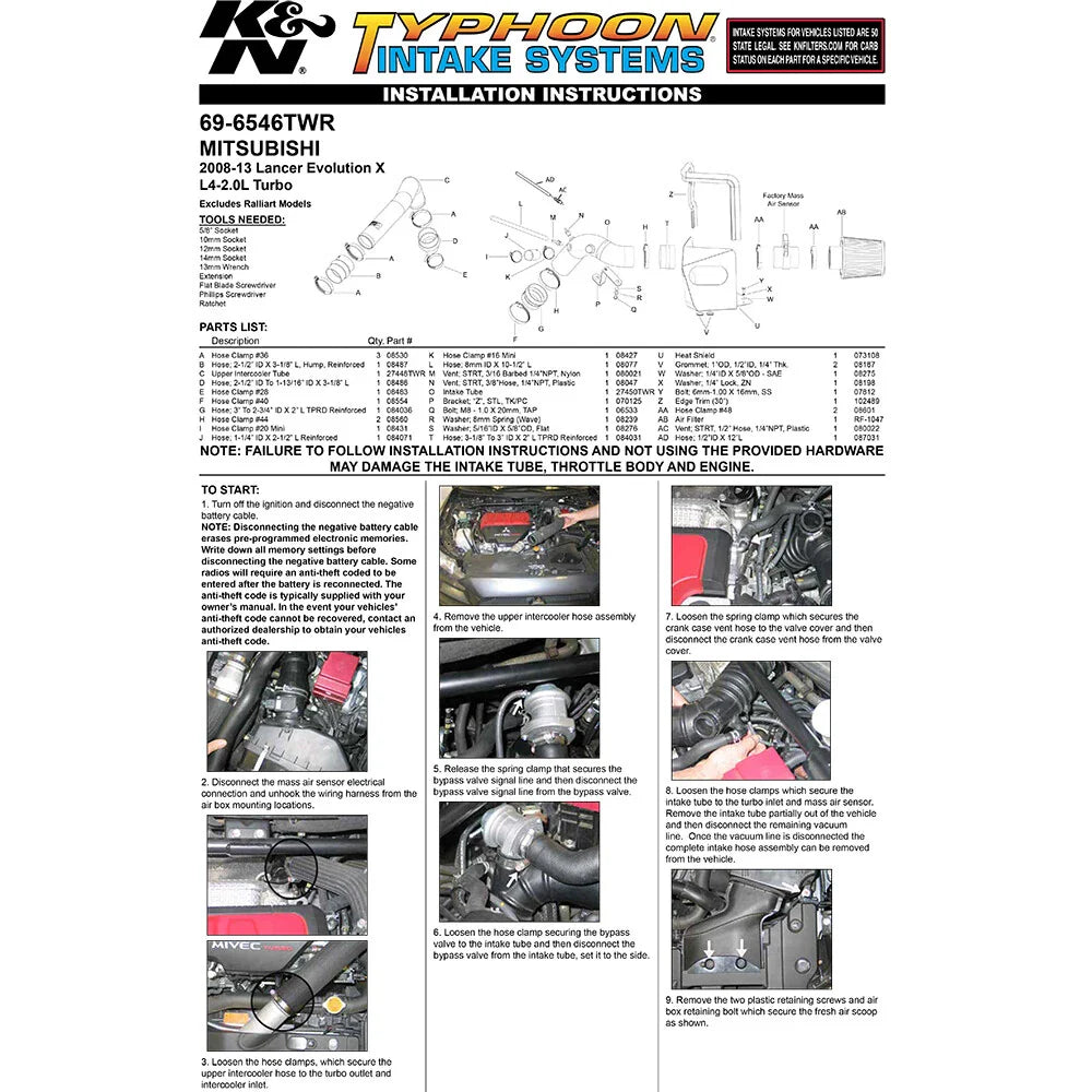 K&N 08-09 Mitsubishi Evo X Wrinkle Red Typhoon Short Ram Intake