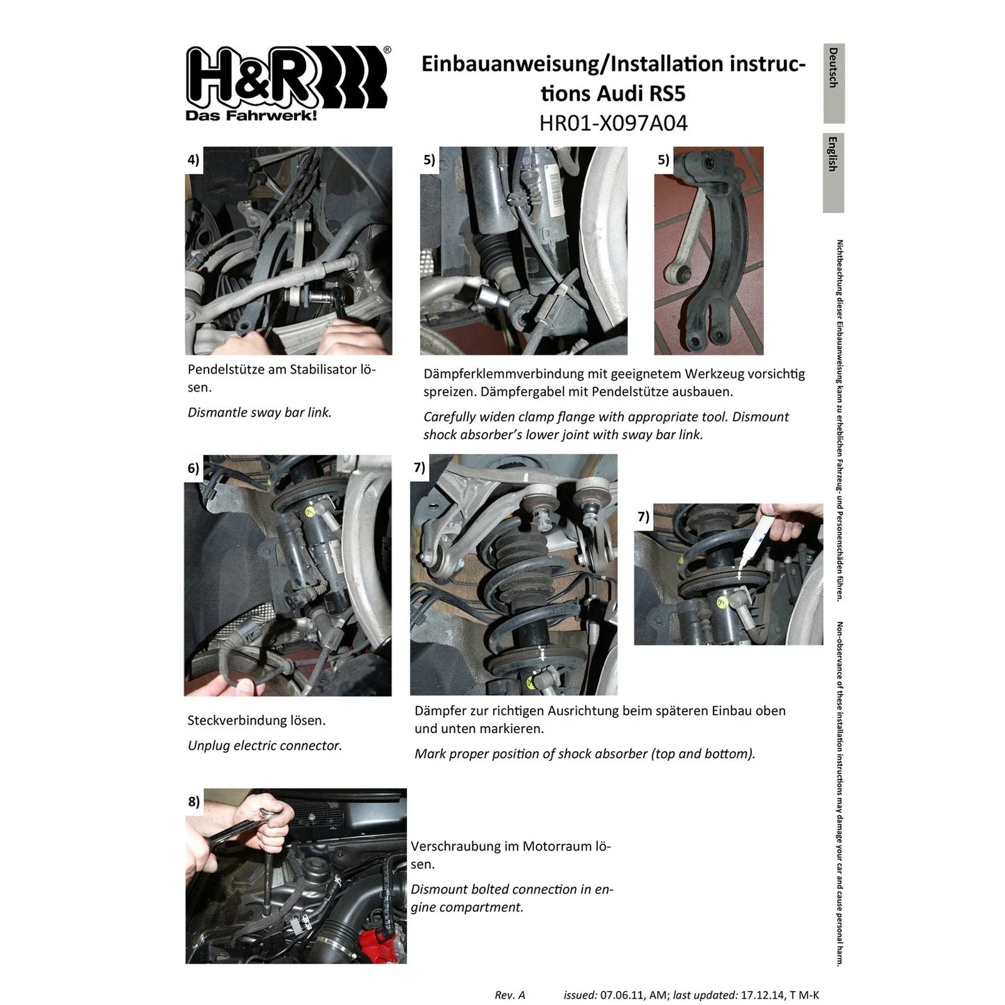 H&R 09-14 Audi A4 Avant Quattro/S5 Cabrio (AWD) B8 Sport Spring