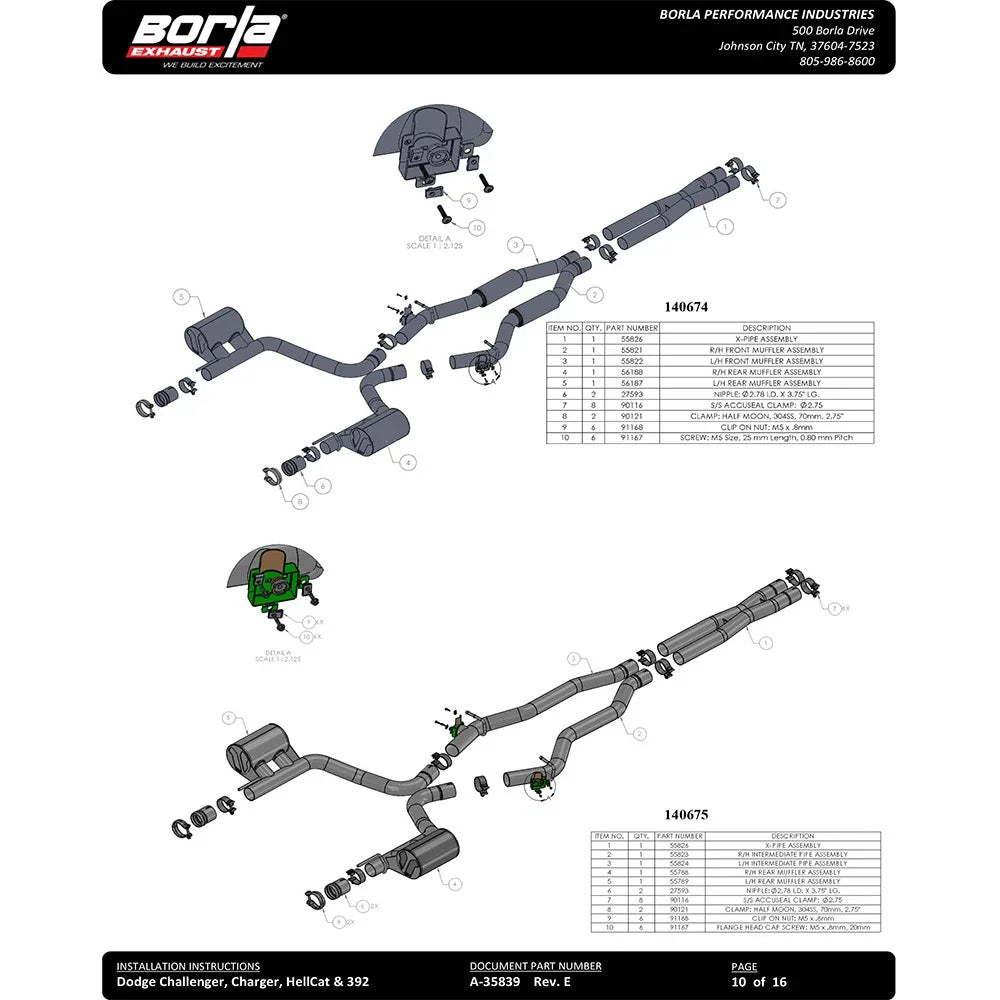 Borla 2015 Dodge Challenger Hellcat 6.2L V8 ATAK Catback Exhaust No Tips Factory Valance