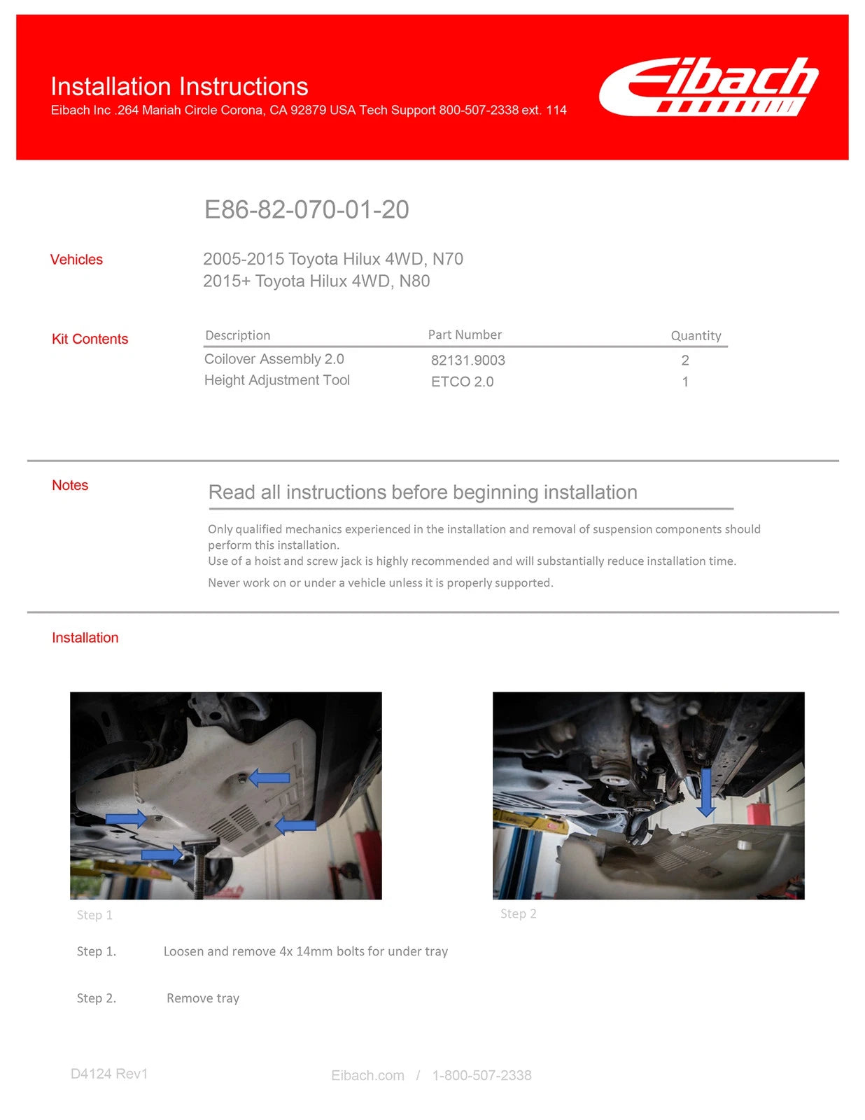 Eibach 05-15 Toyota Hilux 4WD (N70) / 16-22 Toyota Hilux 4WD (N80) Pro-Truck Coilover Kit - Stage 2