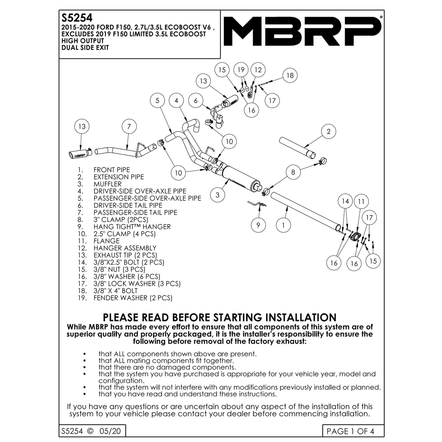 MBRP 2015 Ford F-150 2.7L / 3.5L EcoBoost 2.5in Cat Back Dual Side Split Alum Exhaust System