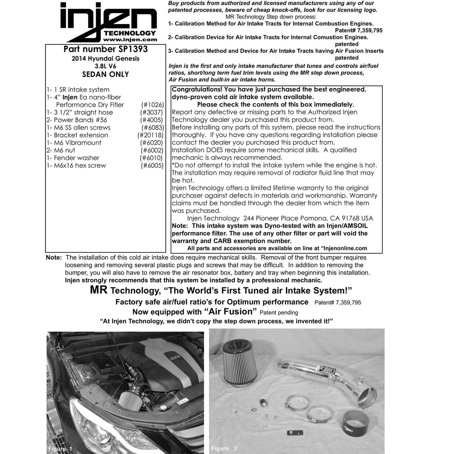Injen 2014 Hyundai Genesis Sedan 3.8L V6 Black Short Ram Intake with MR Technology