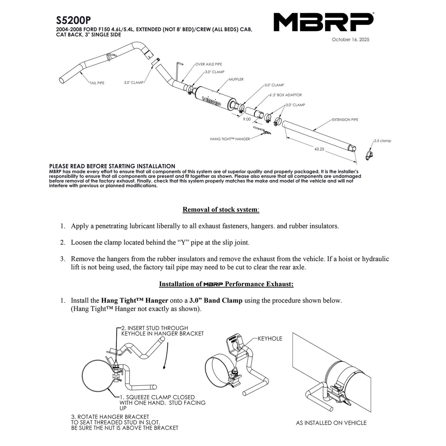 MBRP 2004-2008 Ford F150 EC/CC-SB 3in Cat Back Single Side AL P Series Exhaust