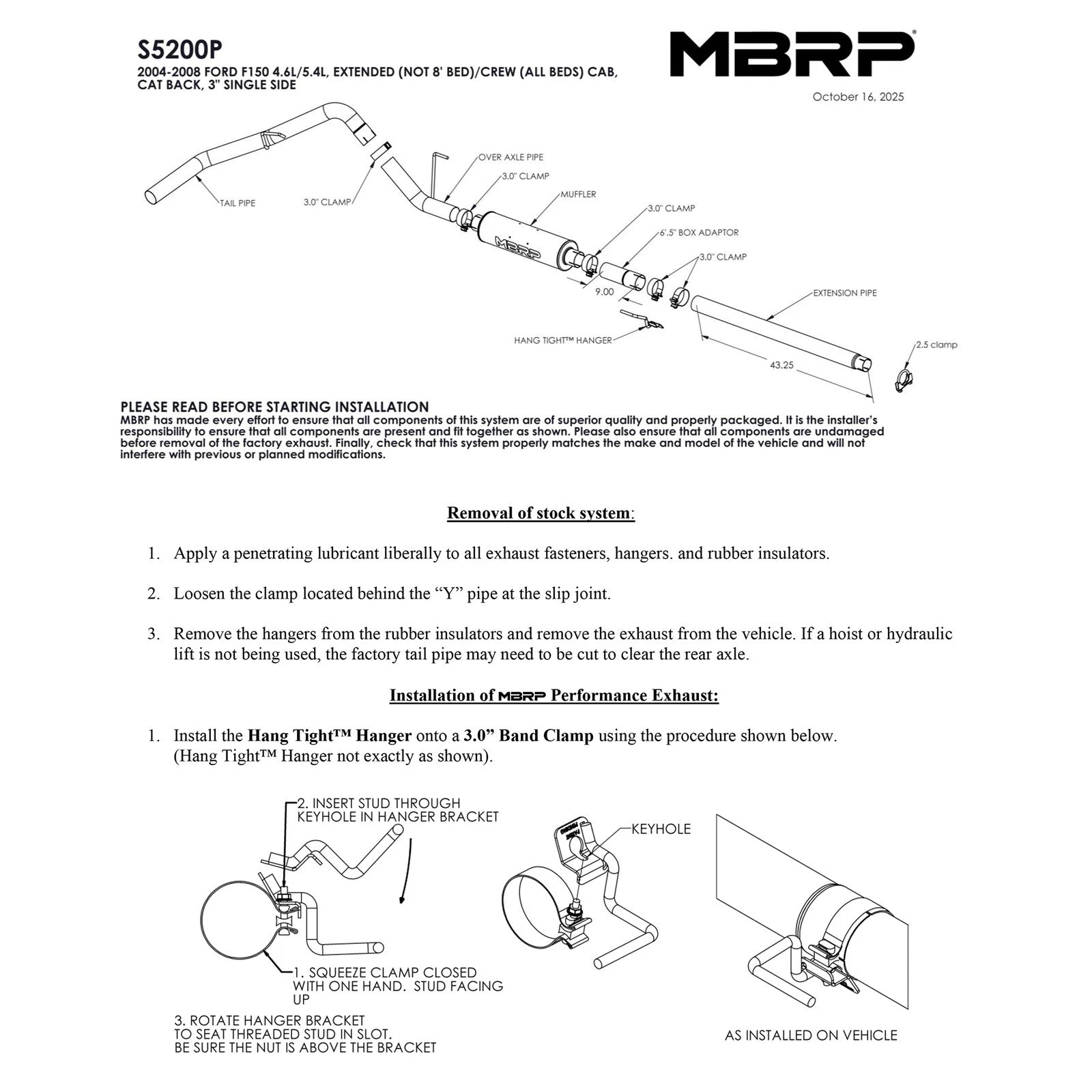 MBRP 2004-2008 Ford F150 EC/CC-SB 3in Cat Back Single Side AL P Series Exhaust