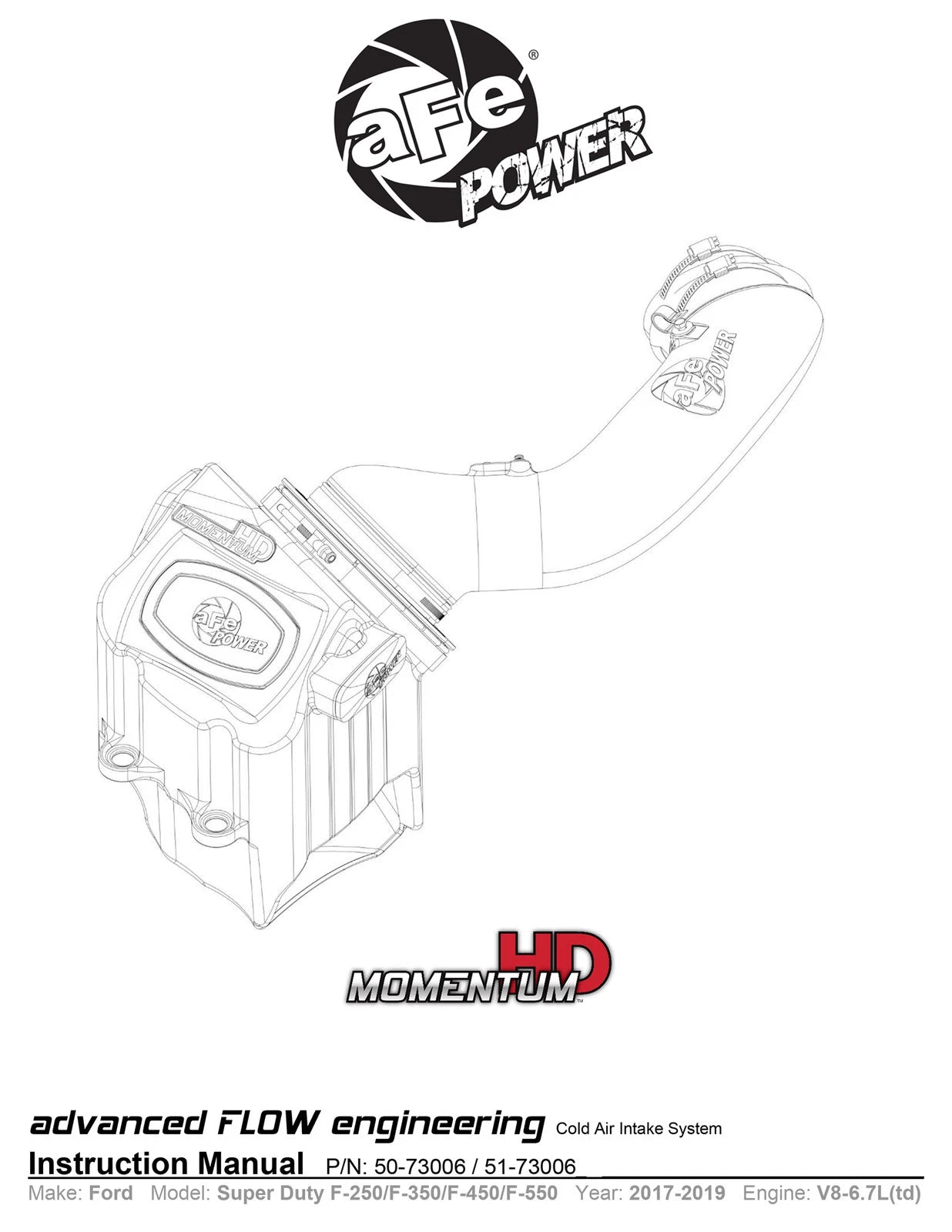 aFe Momentum HD Intakes Pro Dry S Ford Diesel Trucks V8 6.7L (td)