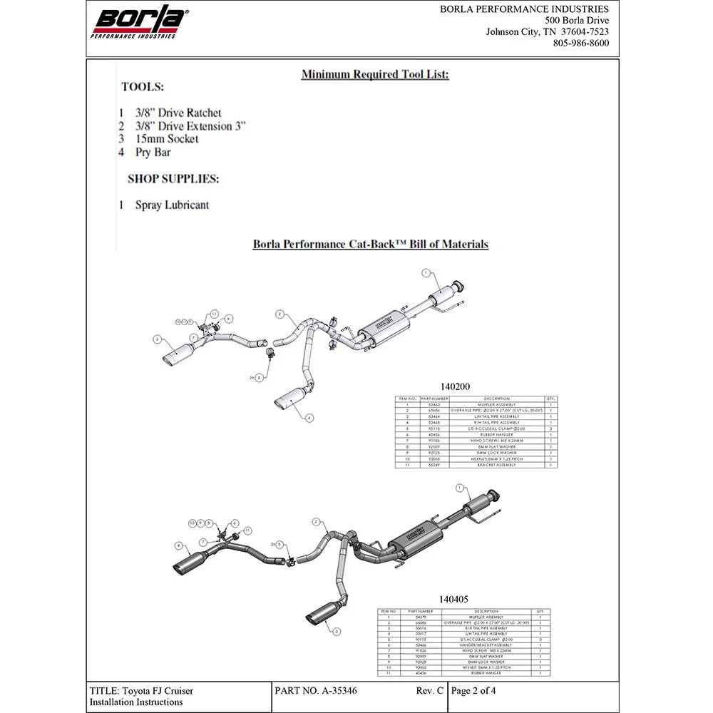 Borla 10-11 Toyota FJ Cruiser 4.0L 6cyl AT/MT SS Catback Exhaust