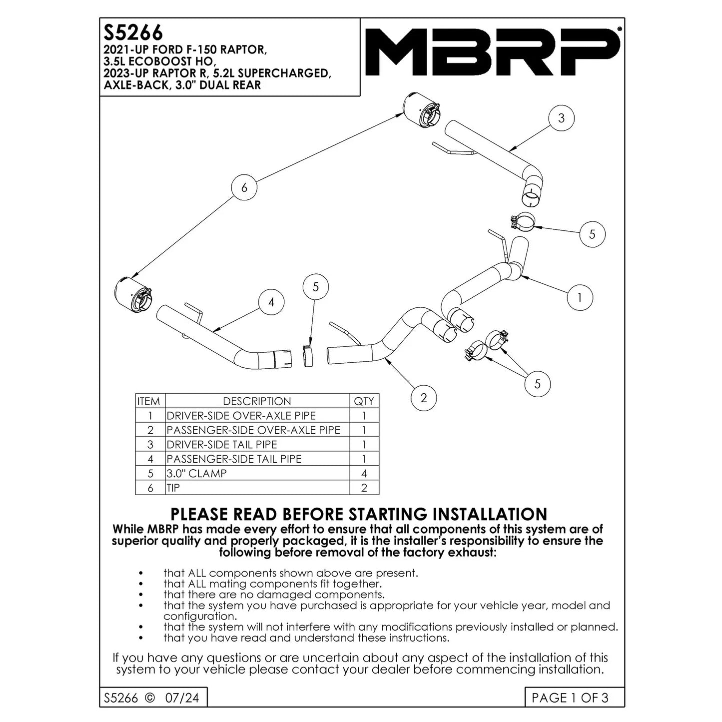 MBRP 2021+ Ford F-150 Raptor Axle-Back Dual Rear Exit T304 Performance Exhaust Sys