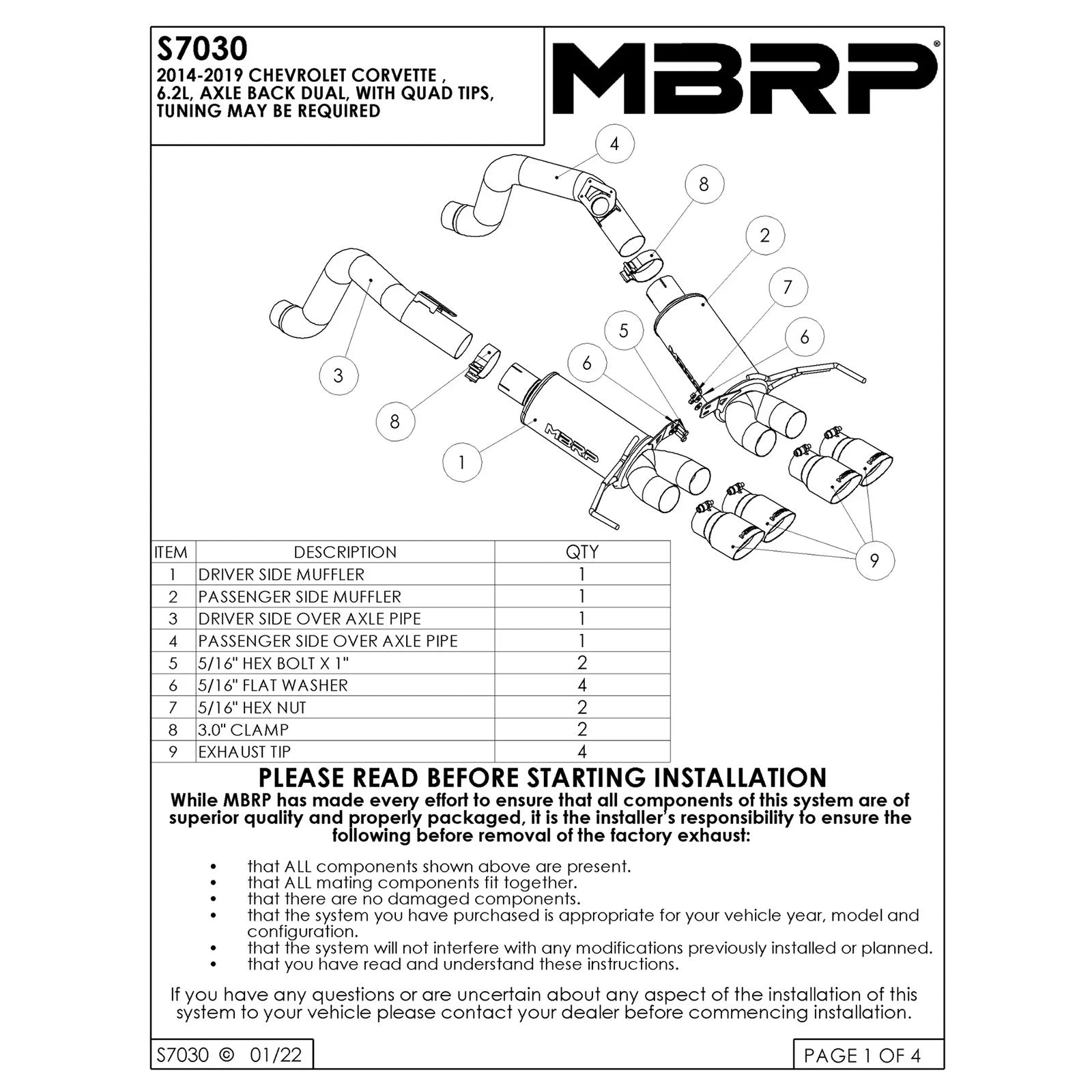 MBRP 14-19 Chevrolet Corvette 3in Dual Split Rear Axle Back w/ Carbon Fiber Tips