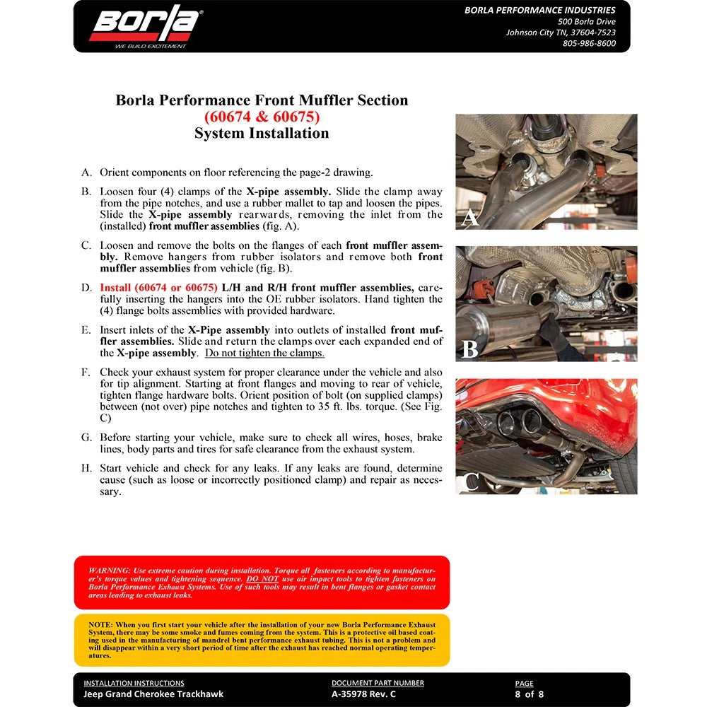 Borla 2018+ Jeep Grand Cherokee TrackHawk 6.2L V8 AWD 3in ATAK CatBack Exhaust (Uses Factory Tips)