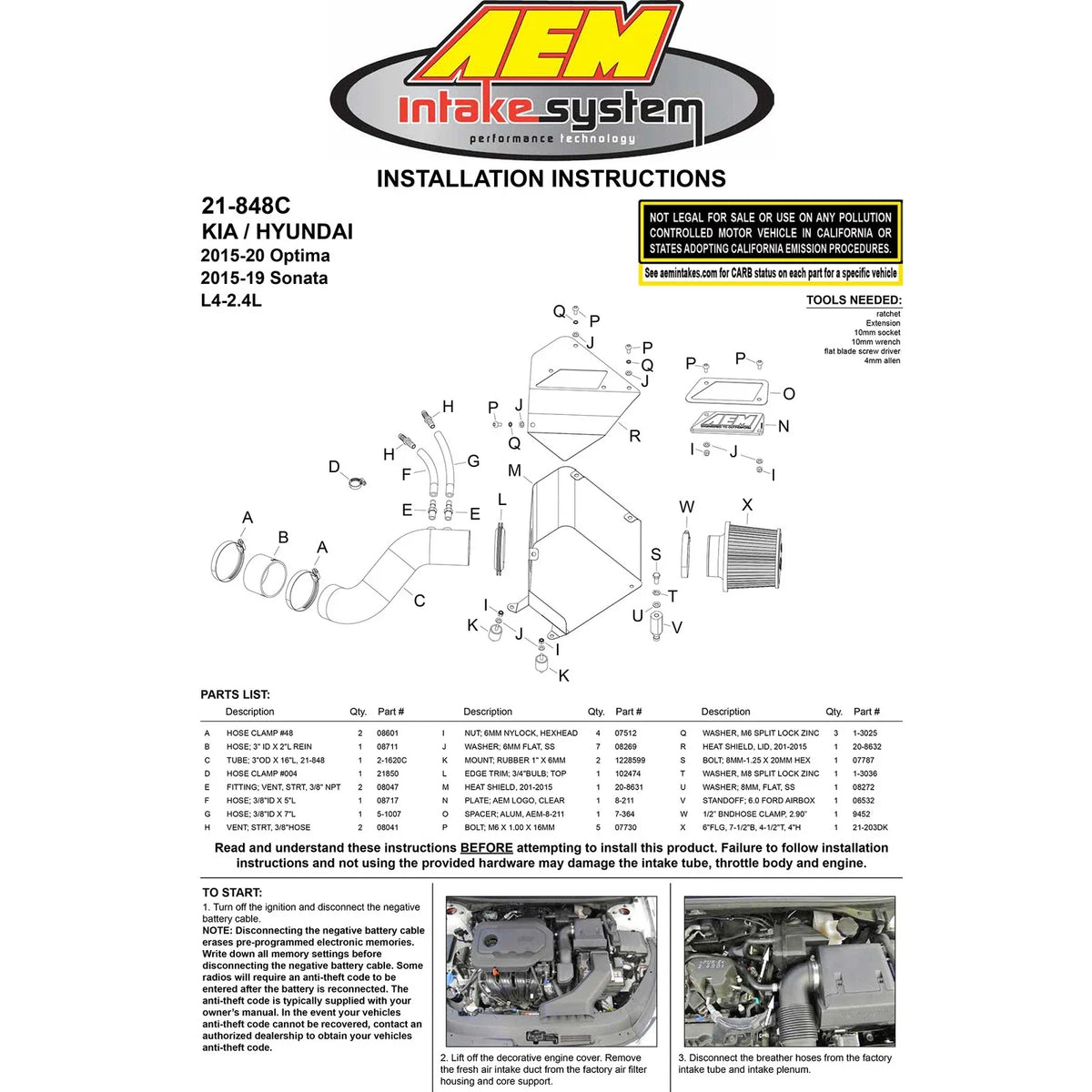 AEM 15-18 Hyundai Sonata L4-2.4L F/I Cold Air Intake