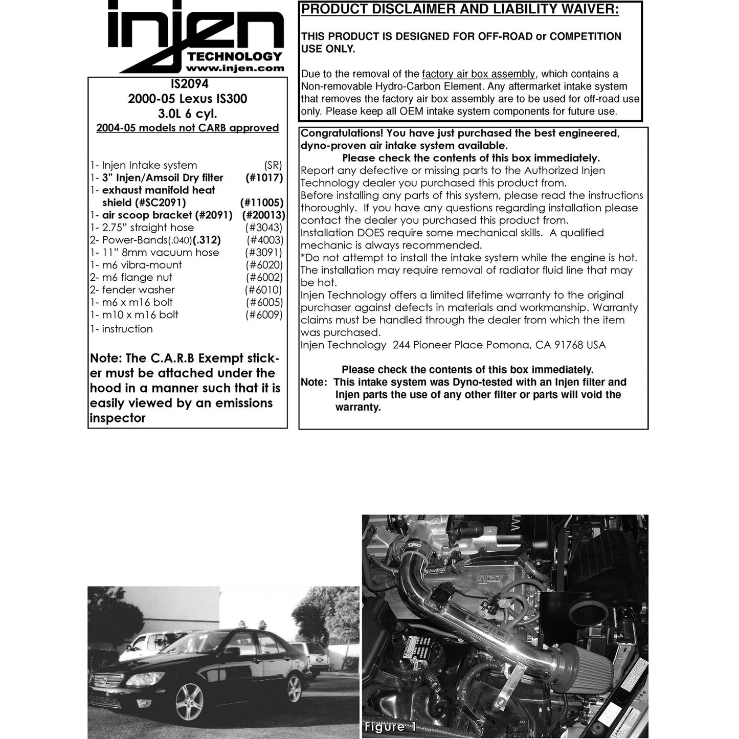 Injen 00-05 IS300 w/ Stainless steel Manifold Cover Polished Short Ram Intake