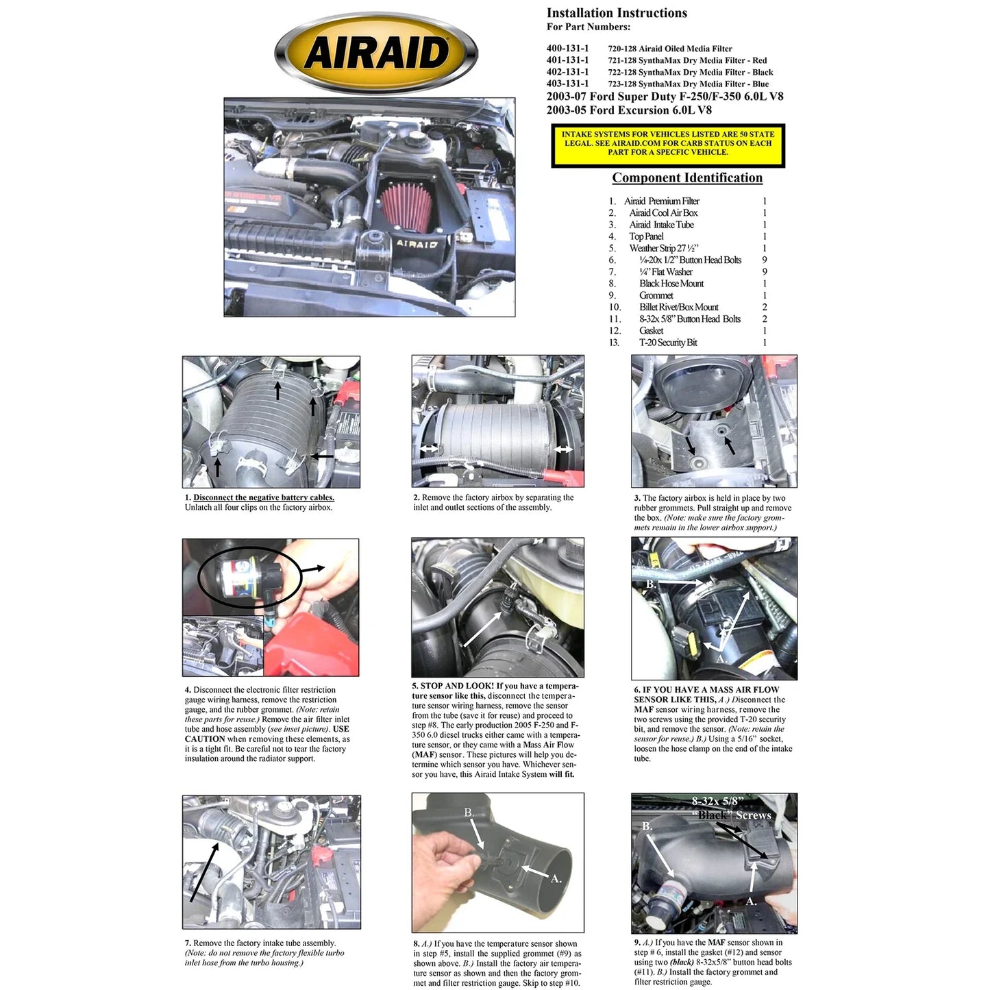 Airaid 03-07 Ford Power Stroke 6.0L Diesel MXP Intake System w/o Tube (Oiled / Red Media)