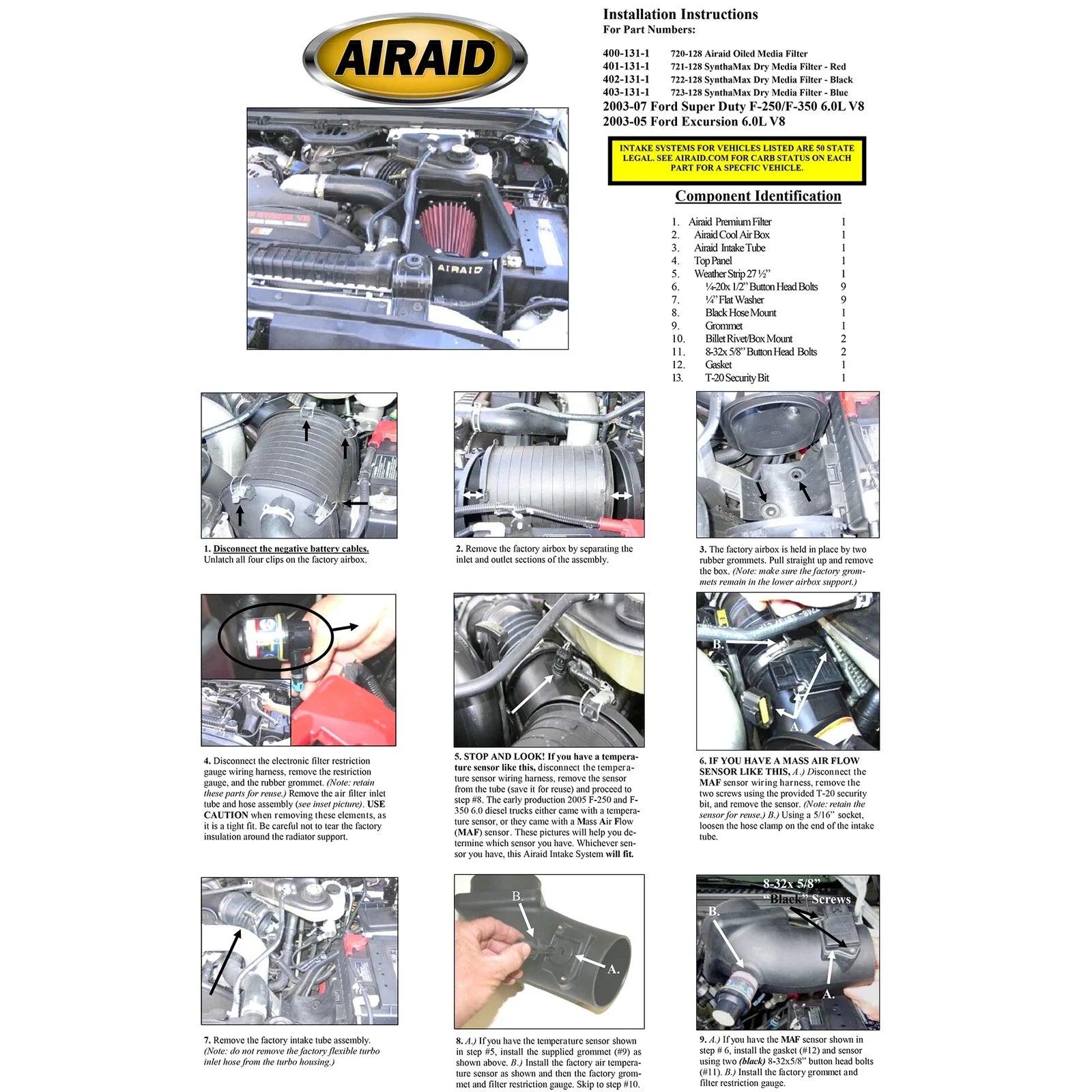 Airaid 03-07 Ford Power Stroke 6.0L Diesel MXP Intake System w/o Tube (Oiled / Red Media)