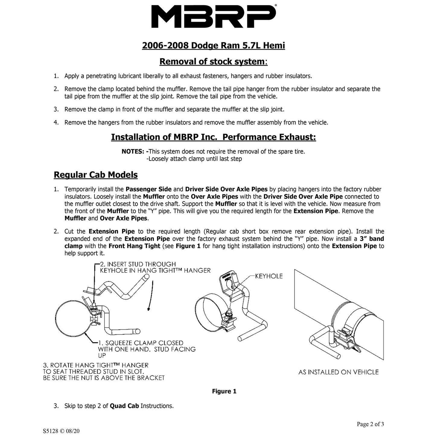 MBRP 2006-2008 Dodge Ram Hemi 1500 5.7L SC/CC-SB Cat Back Dual Split Side