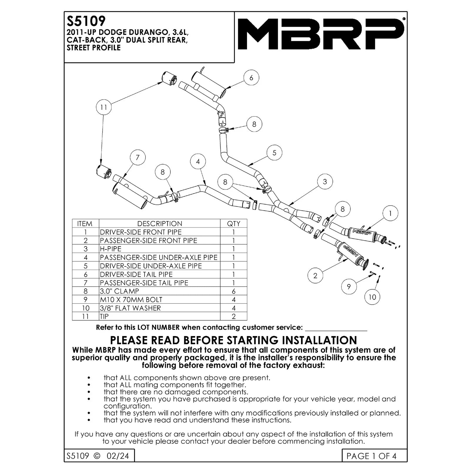 MBRP 2011+ Dodge Durango 3.6L V6 AL Series 3.0in Cat-Back Dual Rear Exit Exhaust