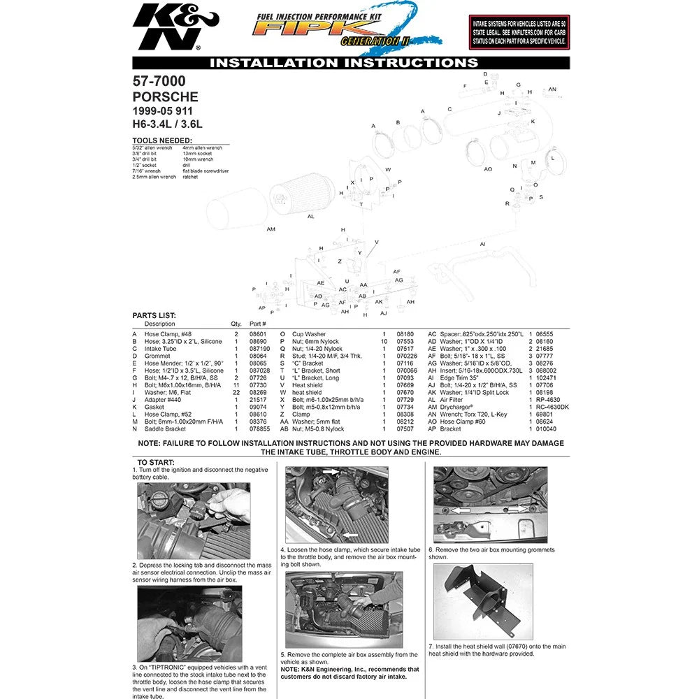 K&N 99-05 Porsche Carrera 996 Performance Intake Kit