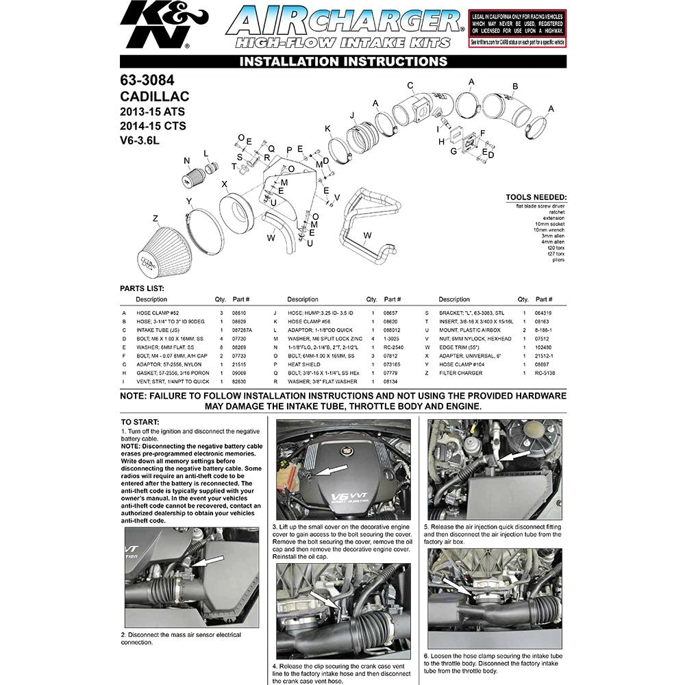 K&N 13-15 Cadillac ATS V6-3.6L F/I AirCharger Performance Intake