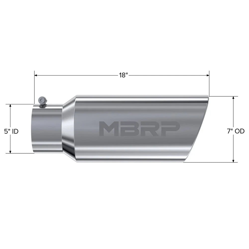 MBRP Universal Tip 7in O.D. Rolled End 5in inlet 18in length - T304 (SINGLE TIP)