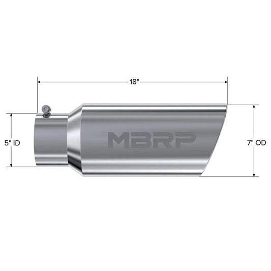 MBRP Universal Tip 7in O.D. Rolled End 5in inlet 18in length - T304 (SINGLE TIP)