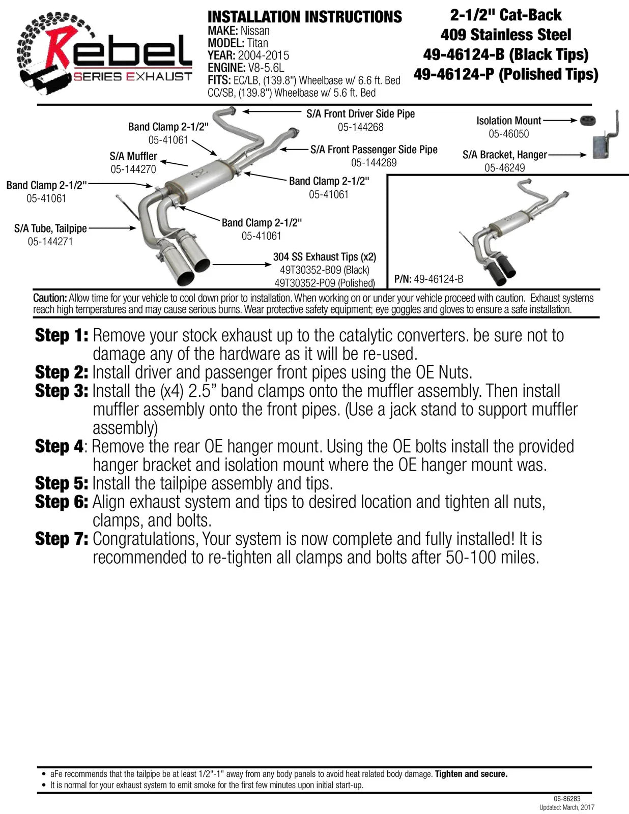 aFe Rebel Series 3in SS Cat-Back Exhaust System w/ Polished Tip 04-15 Nissan Titan V8 5.6L