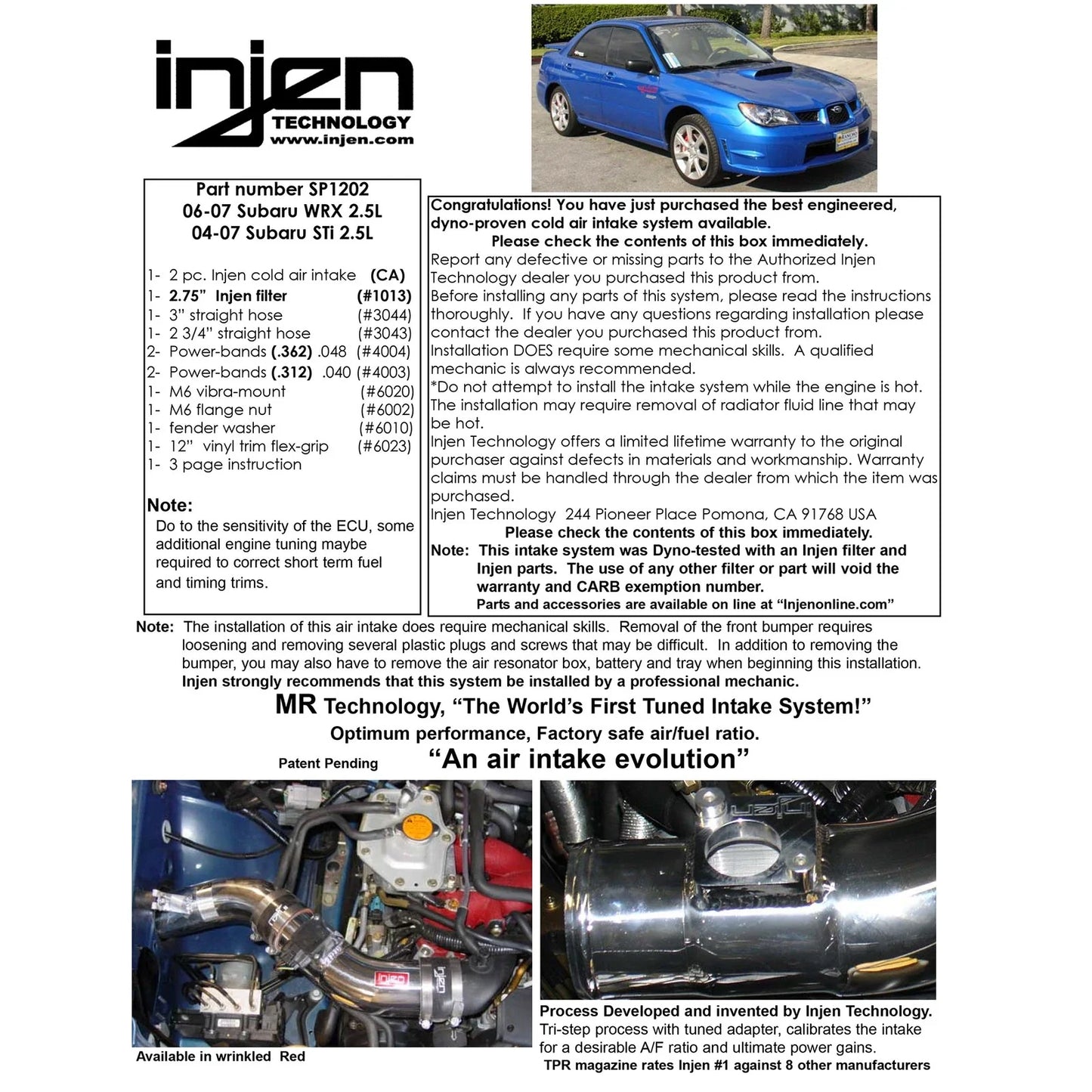 Injen 04-07 STi / 06-07 WRX 2.5L Wrinkle Red Cold Air Intake