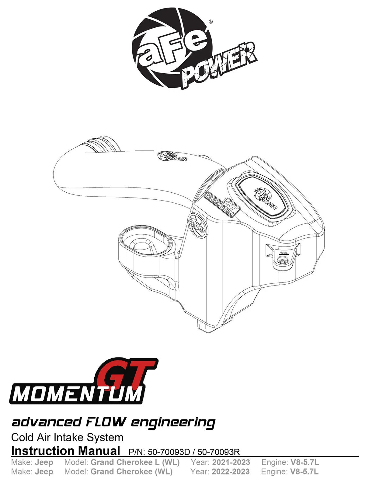 aFe 21-22 Jeep Grand Cherokee L (WL) HEMI V8 5.7L Momentum GT Cold Air Intake System w/Pro 5R Filter