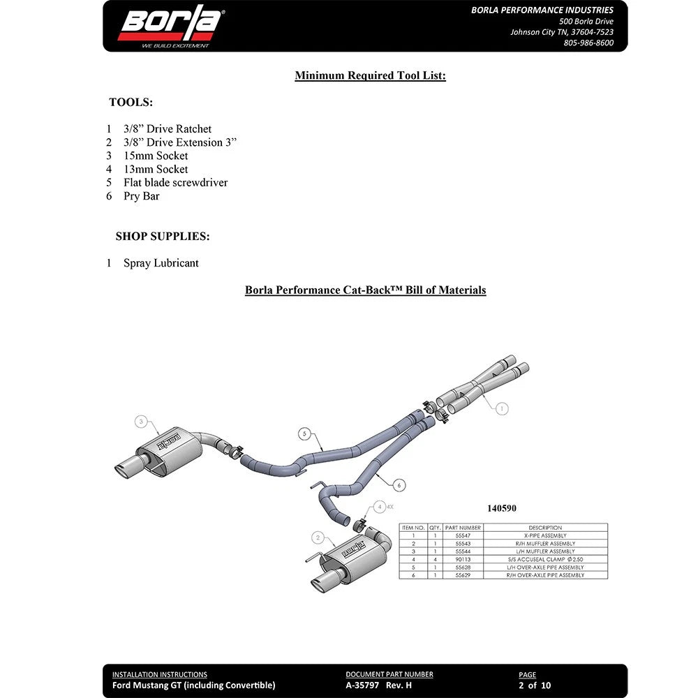 Borla Atak S Cat-Back 15-17 Ford Mustang GT 5.0L V8 MT/AT 2.5in pipe 4in tip (Black Chrome)