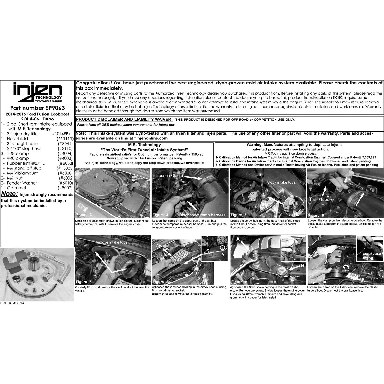 Injen 14 Ford Fusion 2.0L Eco Boost 4Cyl Short Ram Intake w/MR Tech & Heat Shield Polished