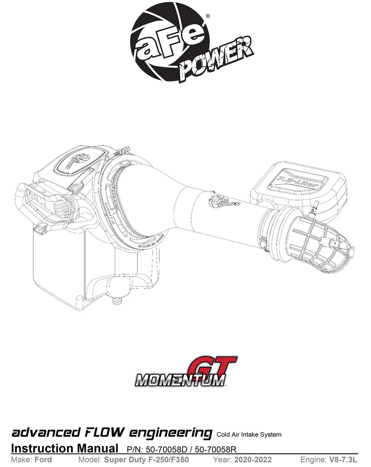 aFe Momentum GT Cold Air Intake System w/ Pro Dry S 2020 Ford F-250 / F-350 Super Duty V8-7.3L