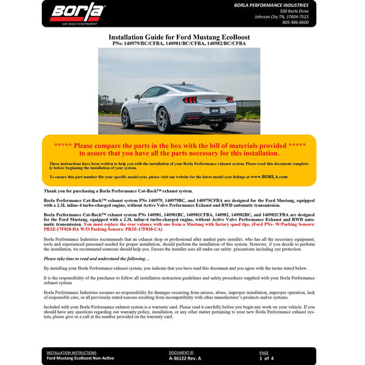Borla 2024 Ford Mustang Ecoboost 2.3L Cat-Back Exhaust System S-Type w/ Quad Tip - Non-Active